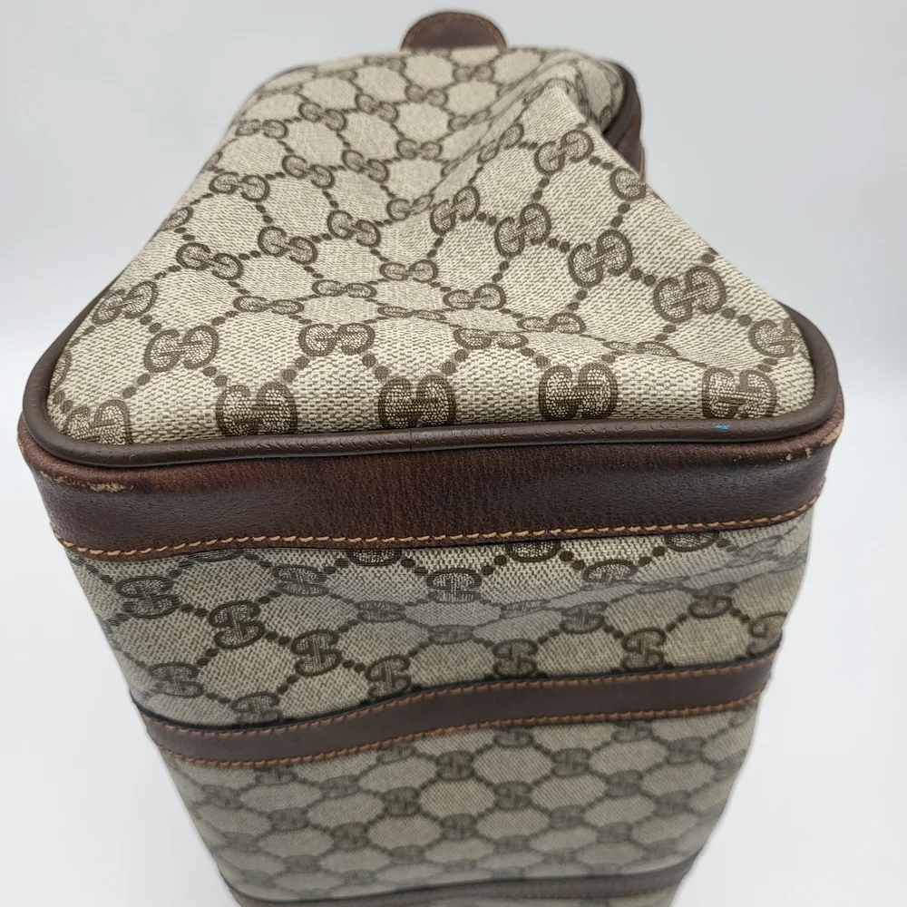 Gucci Beige Monogram GG Canvas Satchel with Brown Leather Handles